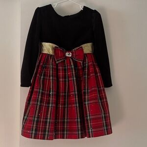 Dollie & Me Black and Red Plaid Dress with Gold Accent